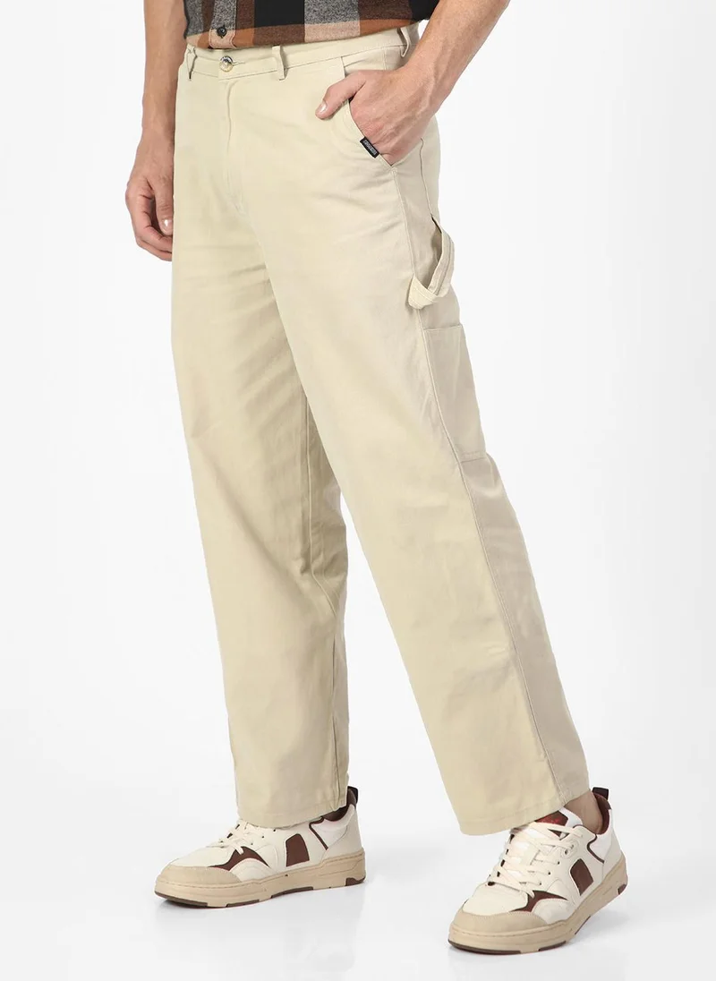 Urbano Fashion  Urbano Fashion Men's Cream Loose Baggy Fit Solid Carpenter Trouser Pant with 5 Pockets Non-Stretchable for Men | Best Price UAE